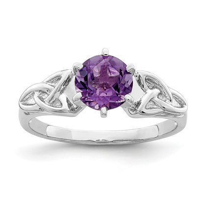 Sterling Silver Rhodium Plated Amethyst Celtic Trinity Ring