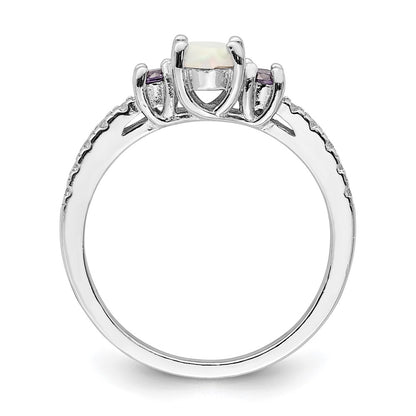 Sterling Silver Rhodium Plated Lab Created Opal/Cz Ring