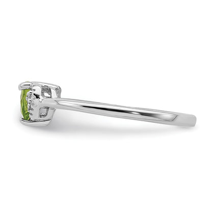 Sterling Silver Rhodium Plated Polished Peridot And Diamond Ring