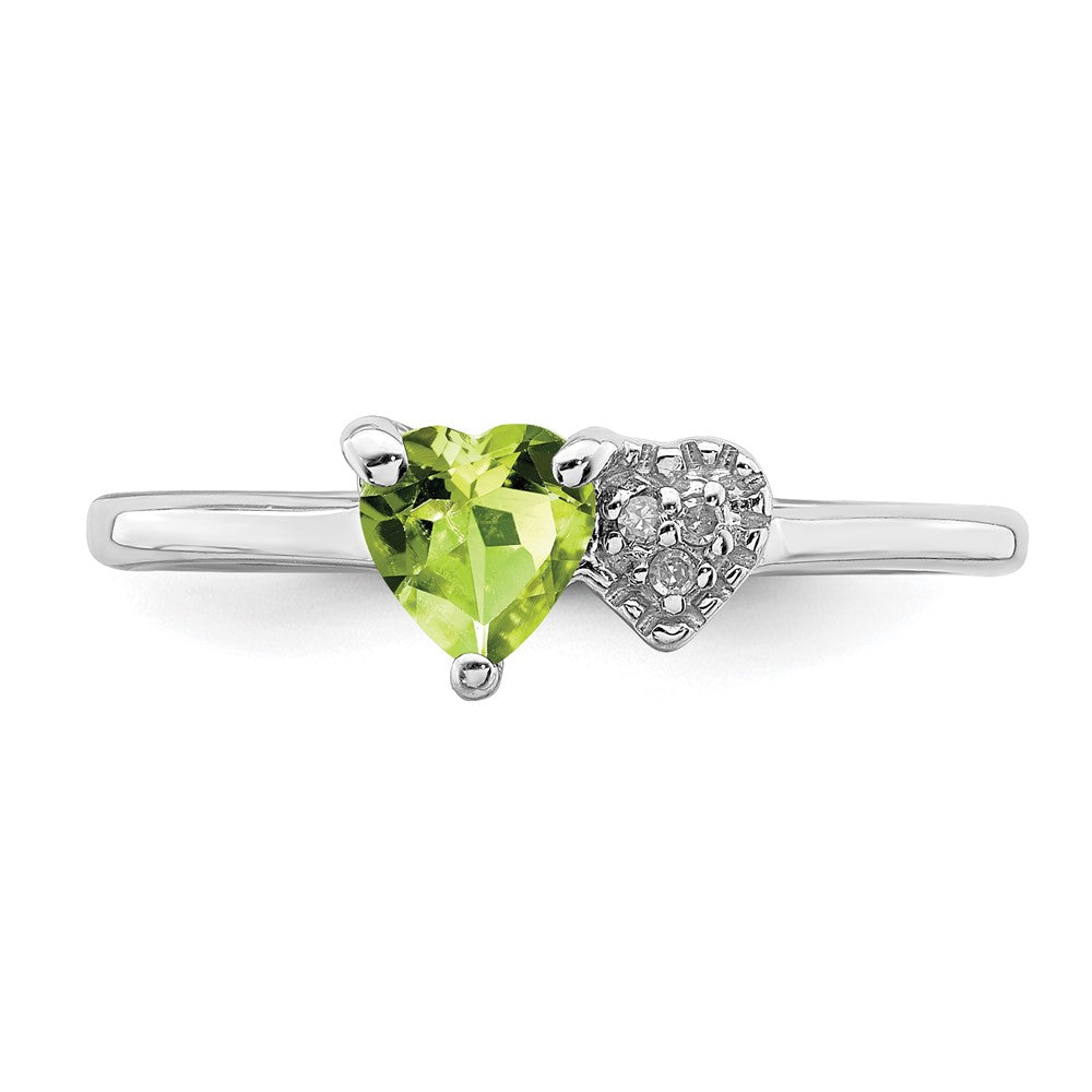 Sterling Silver Rhodium Plated Polished Peridot And Diamond Ring