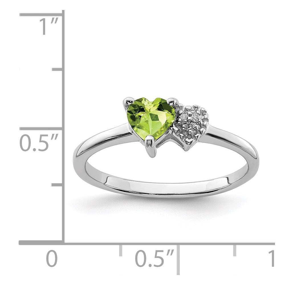 Sterling Silver Rhodium Plated Polished Peridot And Diamond Ring