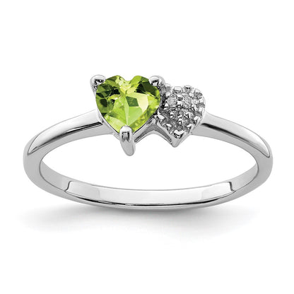 Sterling Silver Rhodium Plated Polished Peridot And Diamond Ring
