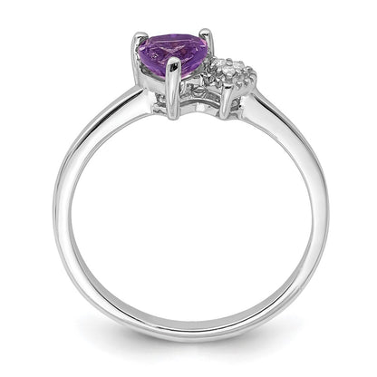 Sterling Silver Rhodium Plated Polished Amethyst And Diamond Ring