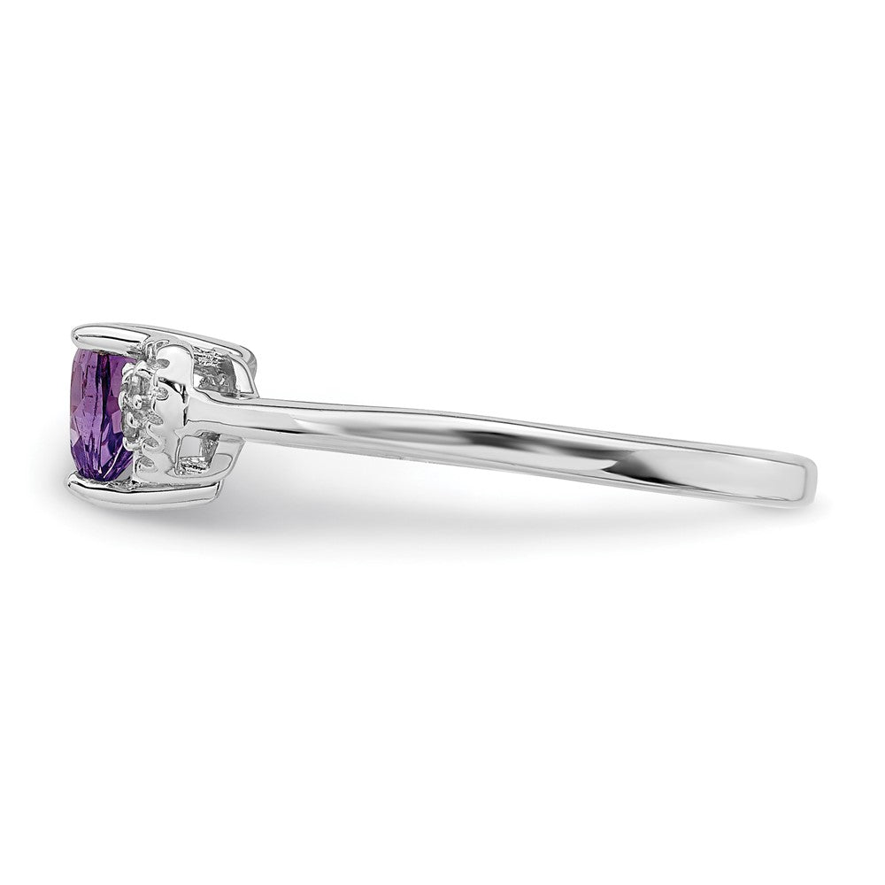 Sterling Silver Rhodium Plated Polished Amethyst And Diamond Ring