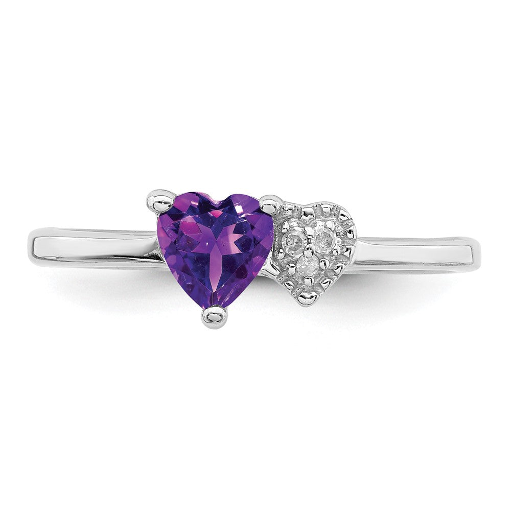 Sterling Silver Rhodium Plated Polished Amethyst And Diamond Ring