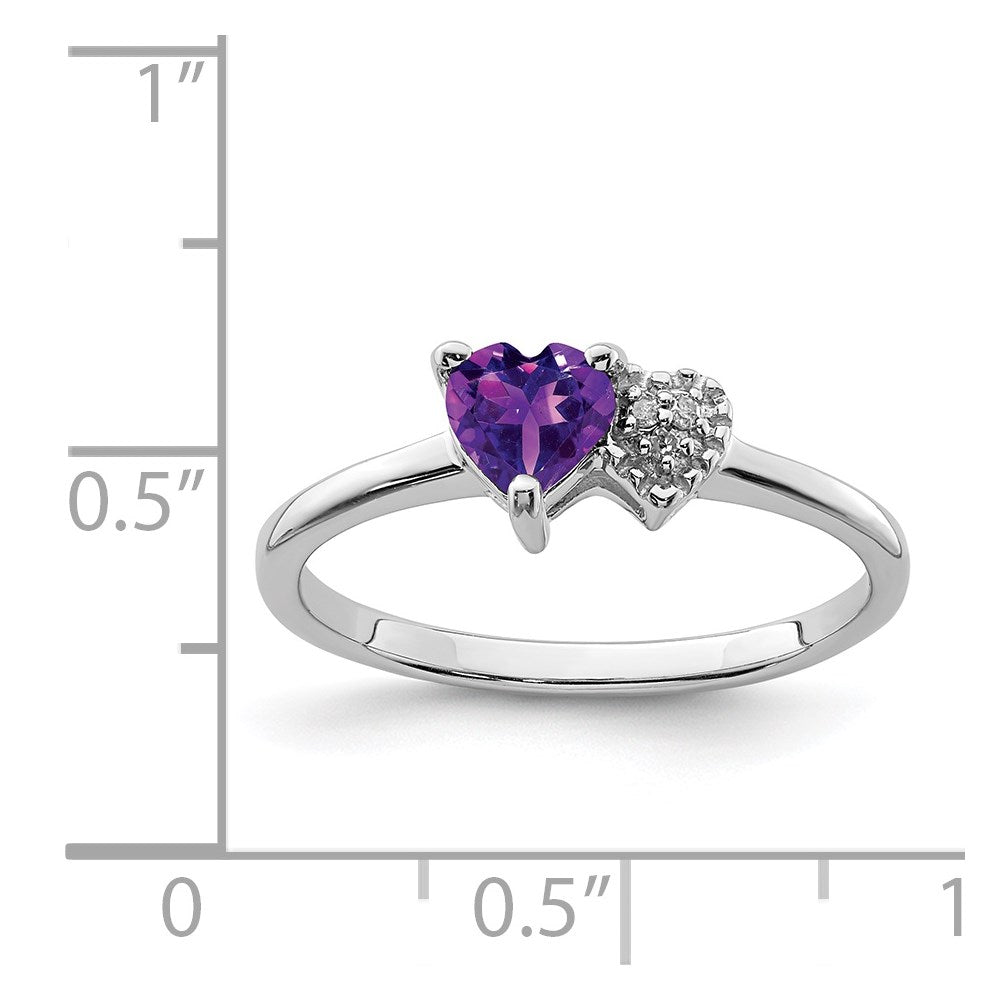 Sterling Silver Rhodium Plated Polished Amethyst And Diamond Ring