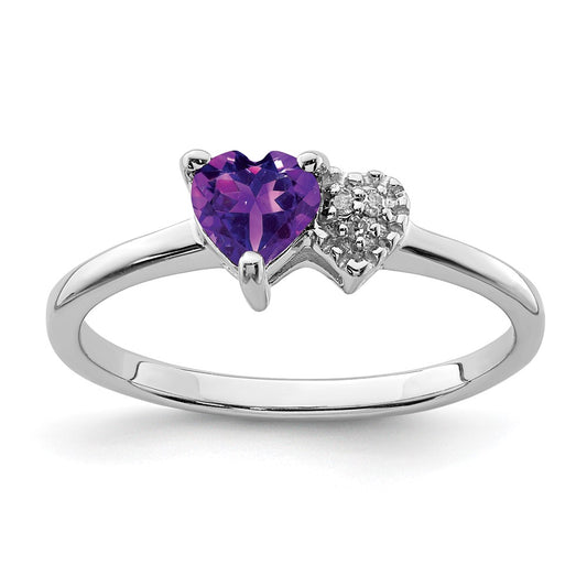 Sterling Silver Rhodium Plated Polished Amethyst And Diamond Ring