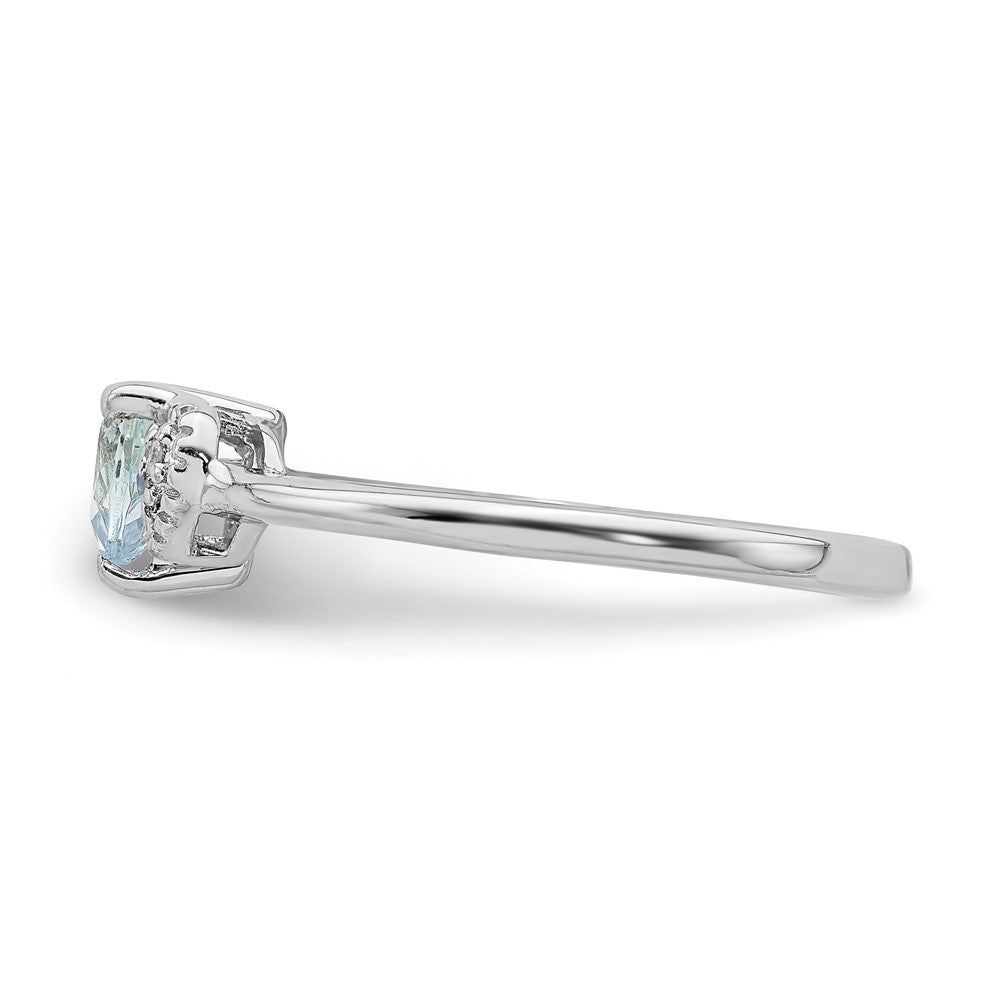 Sterling Silver Rhodium Plated Polished Aquamarine And Diamond Ring