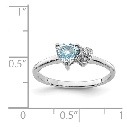 Sterling Silver Rhodium Plated Polished Aquamarine And Diamond Ring
