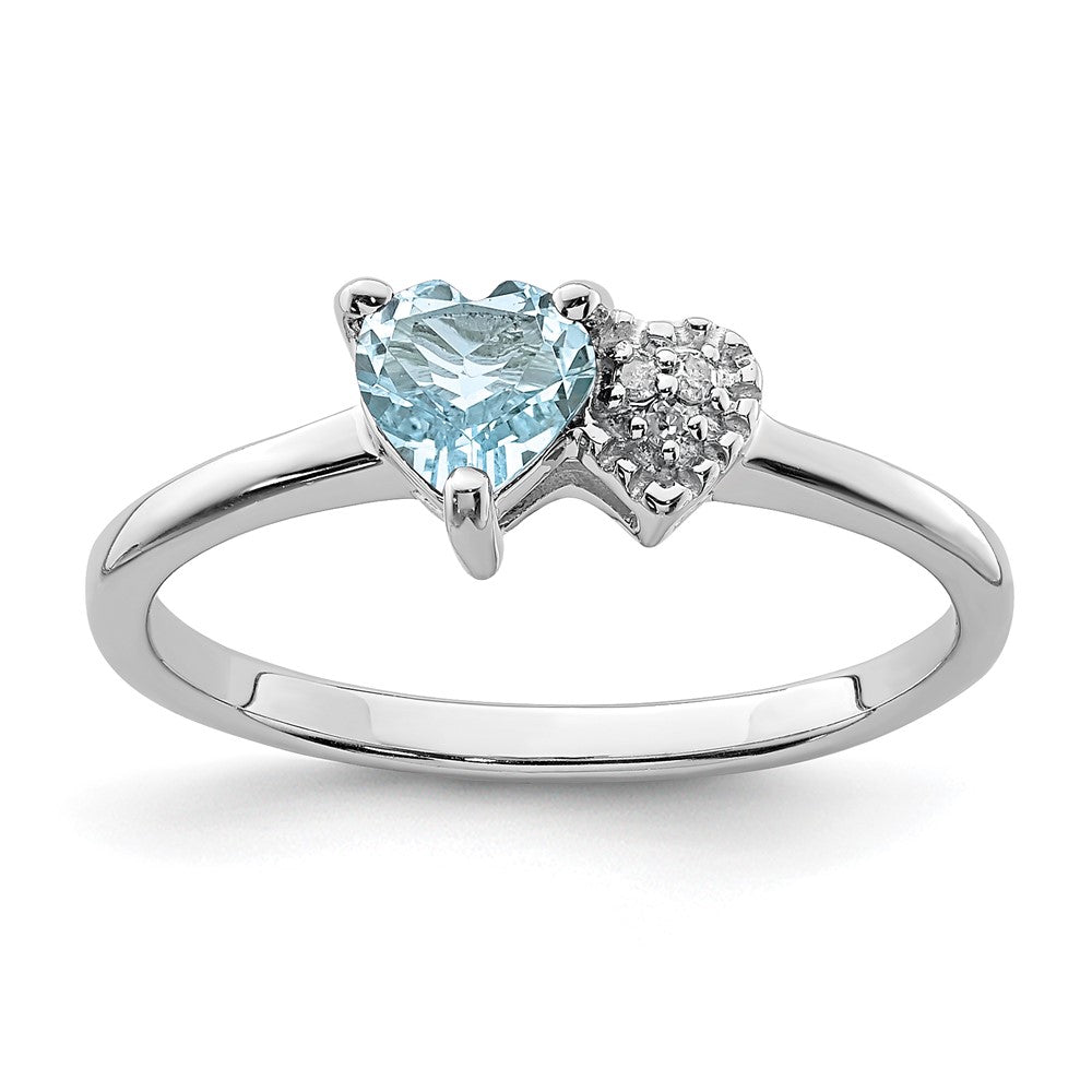 Sterling Silver Rhodium Plated Polished Aquamarine And Diamond Ring
