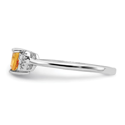Sterling Silver Rhodium Plated Polished Citrine And Diamond Ring