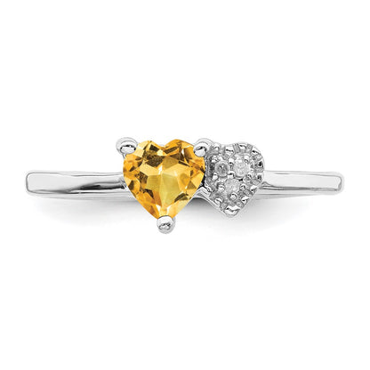 Sterling Silver Rhodium Plated Polished Citrine And Diamond Ring
