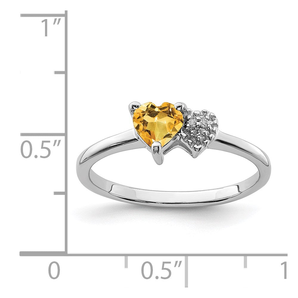 Sterling Silver Rhodium Plated Polished Citrine And Diamond Ring