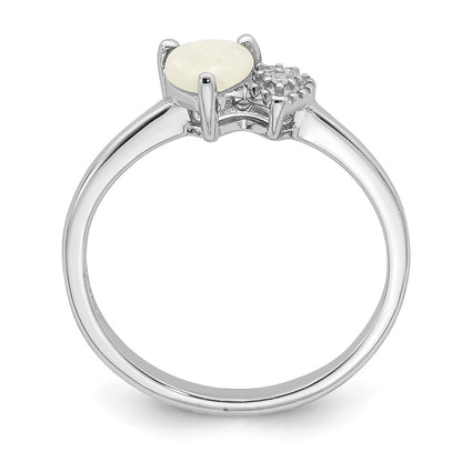 Sterling Silver Rhodium Plated Lab Created Opal And Diamond Ring