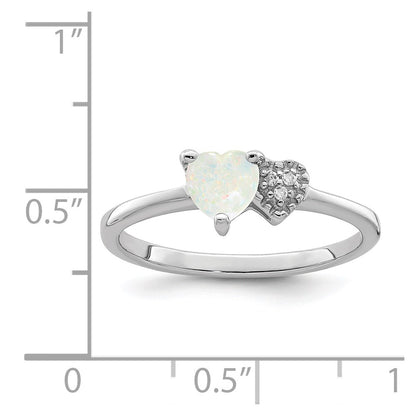 Sterling Silver Rhodium Plated Lab Created Opal And Diamond Ring