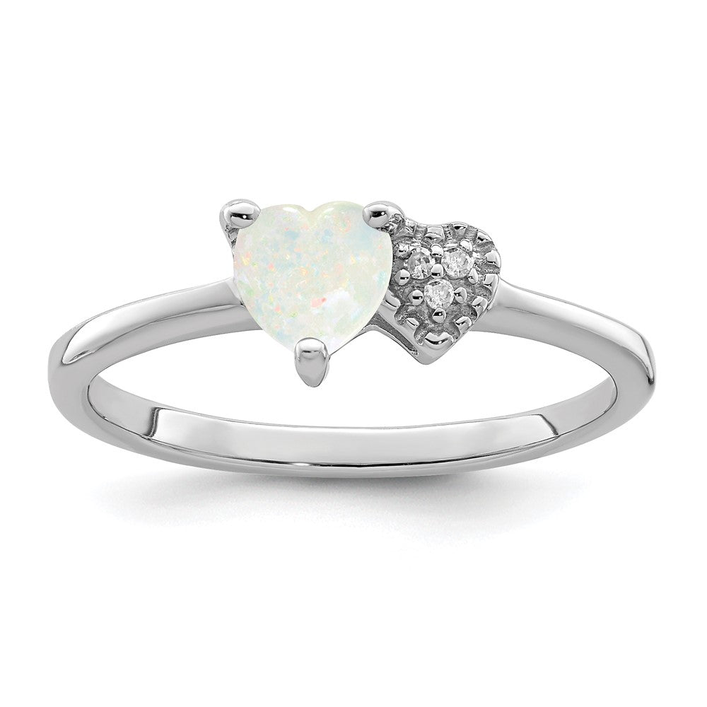 Sterling Silver Rhodium Plated Lab Created Opal And Diamond Ring
