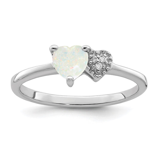 Sterling Silver Rhodium Plated Lab Created Opal And Diamond Ring