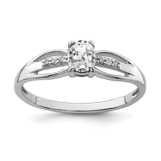 Sterling Silver Rhod Plated Diamond White Topaz Ring