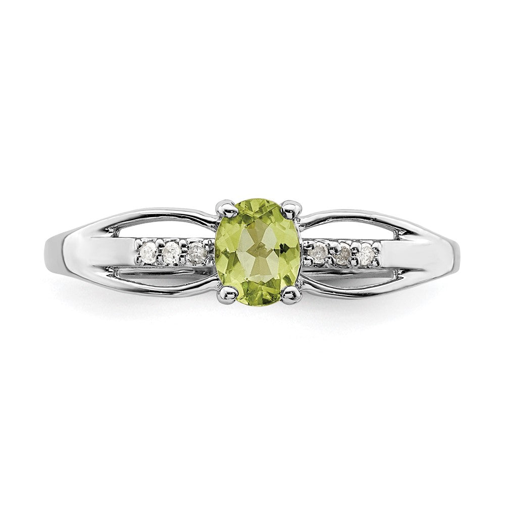 Sterling Silver Rhod Plated Diamond Peridot Ring