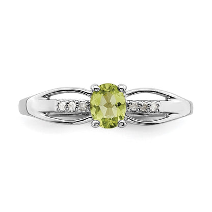 Sterling Silver Rhod Plated Diamond Peridot Ring