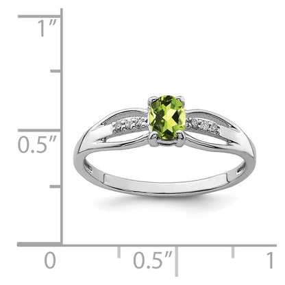 Sterling Silver Rhod Plated Diamond Peridot Ring