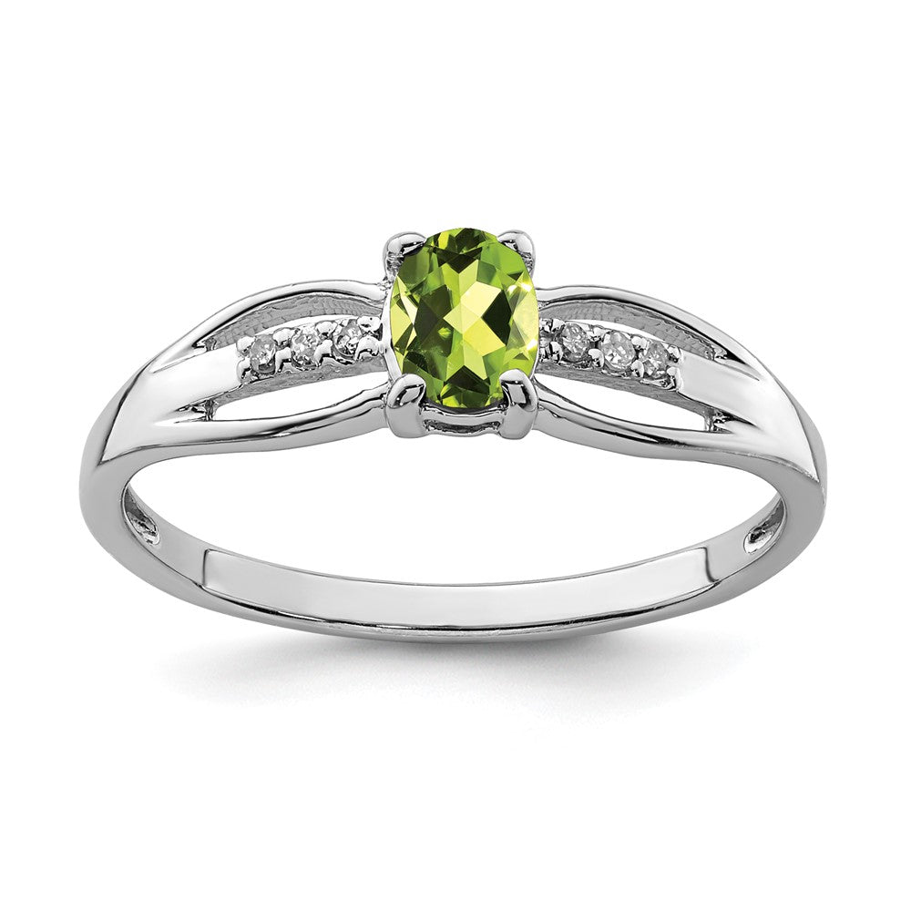 Sterling Silver Rhod Plated Diamond Peridot Ring