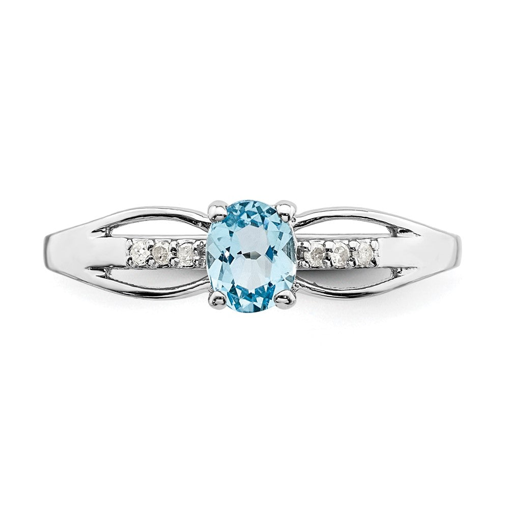 Sterling Silver Rhod Plated Diamond Light Swiss Blue Topaz Ring