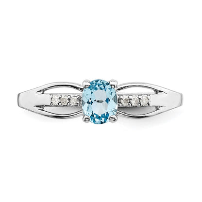 Sterling Silver Rhod Plated Diamond Light Swiss Blue Topaz Ring