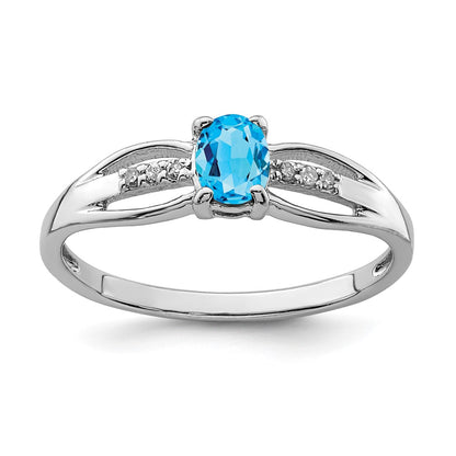 Sterling Silver Rhod Plated Diamond Light Swiss Blue Topaz Ring