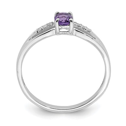 Sterling Silver Rhod Plated Diamond Amethyst Ring
