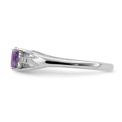 Sterling Silver Rhod Plated Diamond Amethyst Ring