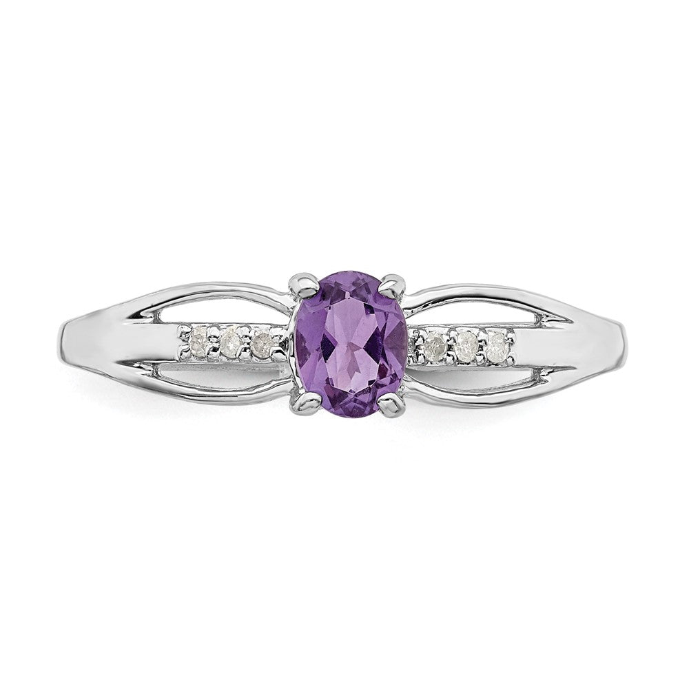 Sterling Silver Rhod Plated Diamond Amethyst Ring
