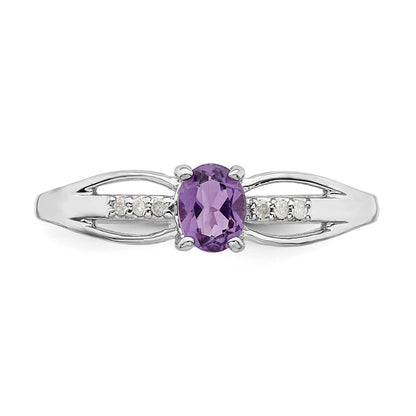 Sterling Silver Rhod Plated Diamond Amethyst Ring