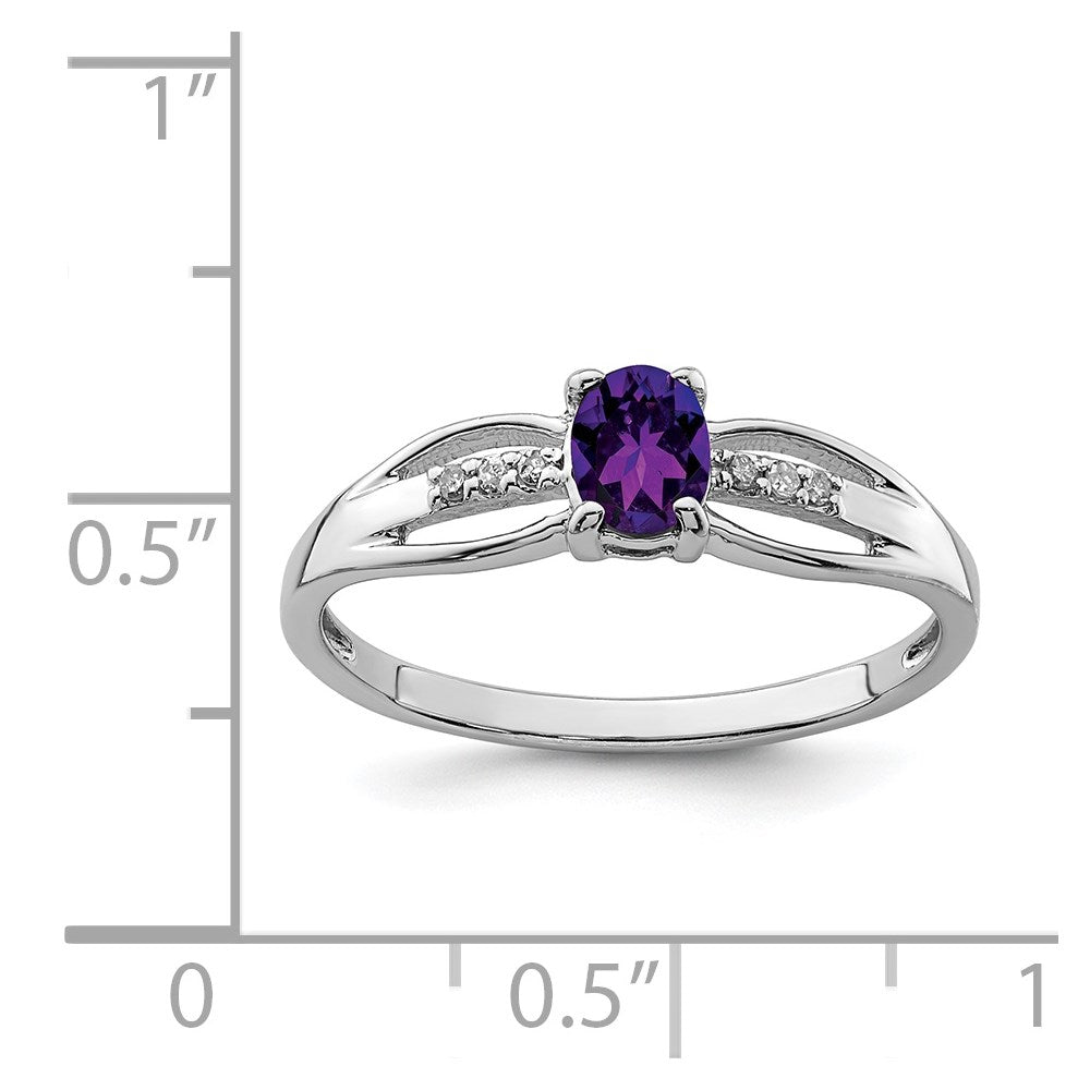 Sterling Silver Rhod Plated Diamond Amethyst Ring