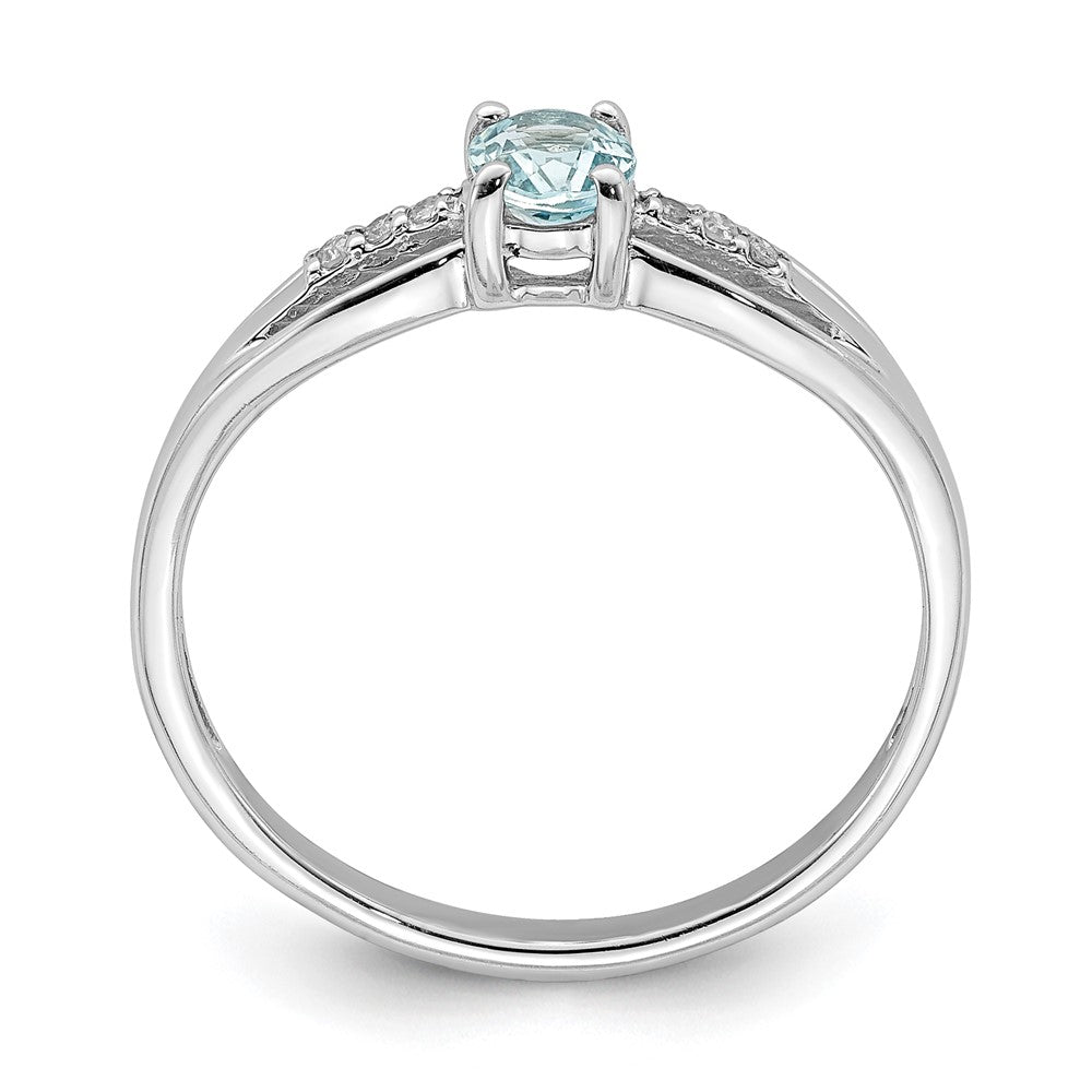 Sterling Silver Rhod Plated Diamond Aquamarine Ring