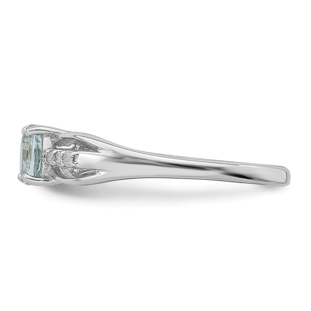 Sterling Silver Rhod Plated Diamond Aquamarine Ring