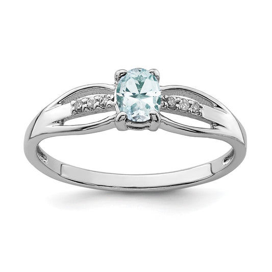 Sterling Silver Rhod Plated Diamond Aquamarine Ring