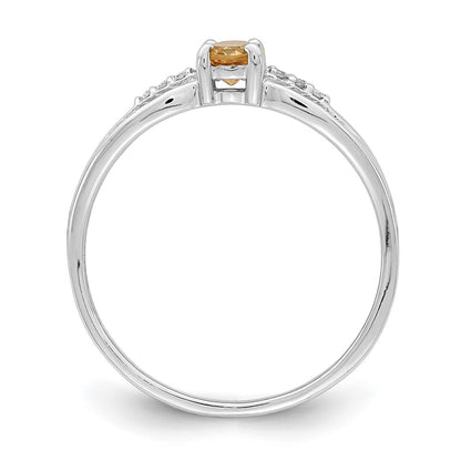 Sterling Silver Rhod Plated Diamond Citrine Ring