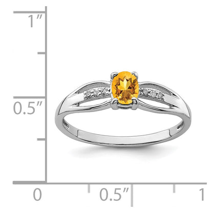 Sterling Silver Rhod Plated Diamond Citrine Ring