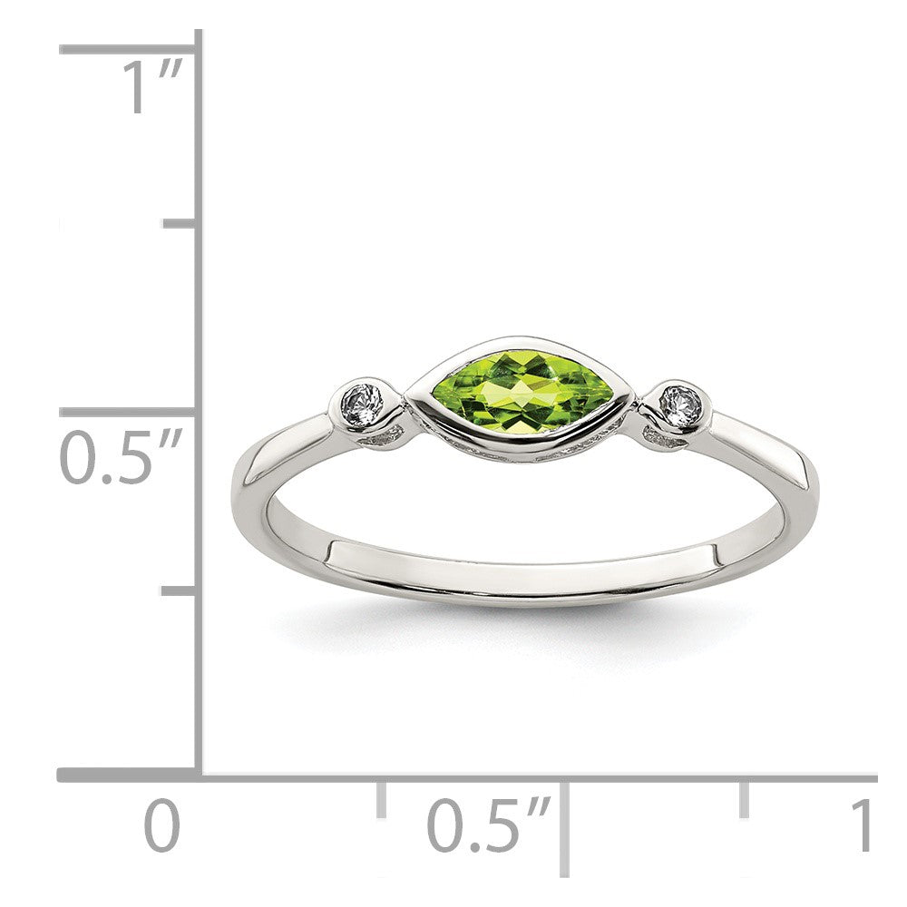 Sterling Silver Rhodium Plated Polished Peridot And White Topaz Ring
