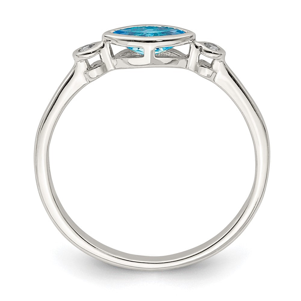 Sterling Silver Rhodium Plated Polished Blue Topaz/White Topaz Ring