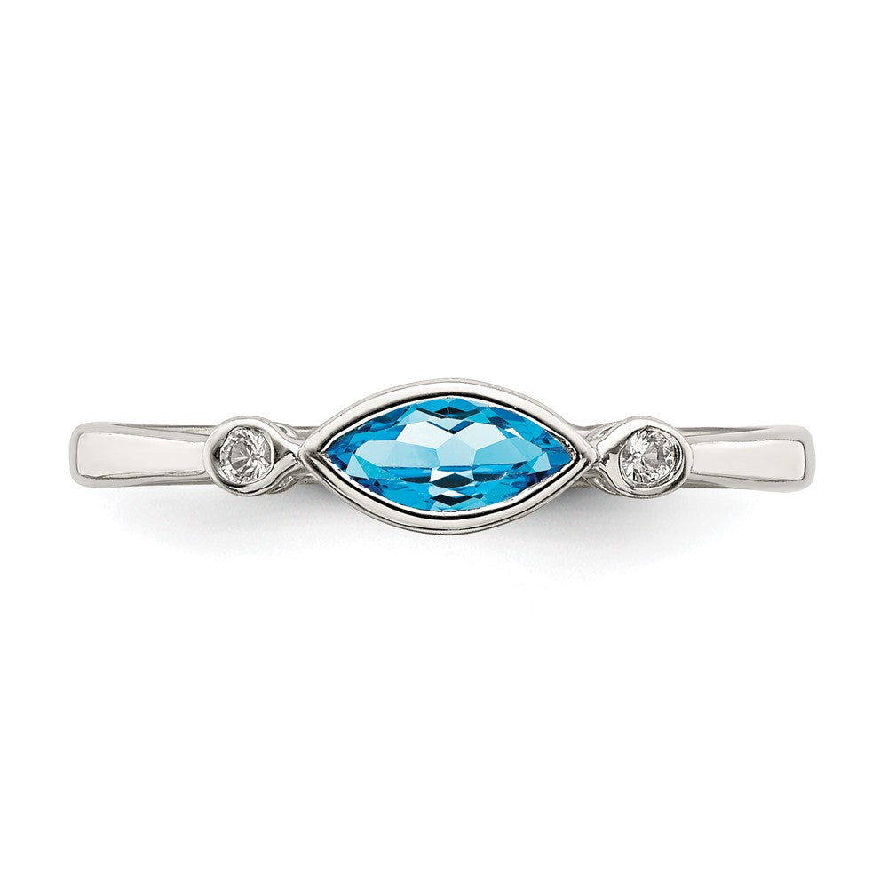Sterling Silver Rhodium Plated Polished Blue Topaz/White Topaz Ring
