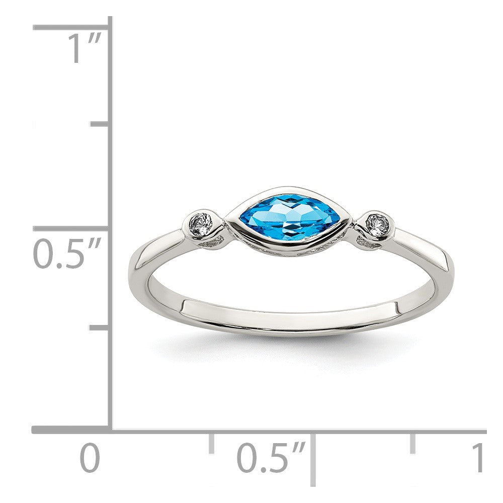 Sterling Silver Rhodium Plated Polished Blue Topaz/White Topaz Ring
