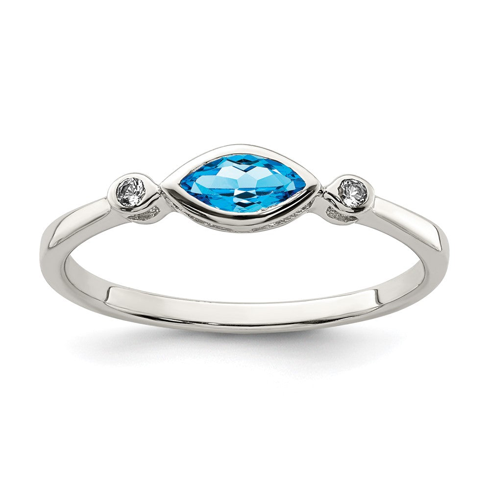 Sterling Silver Rhodium Plated Polished Blue Topaz/White Topaz Ring