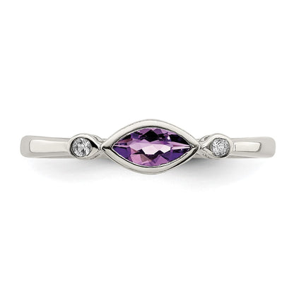Sterling Silver Rhodium Plated Polished Amethyst/White Topaz Ring