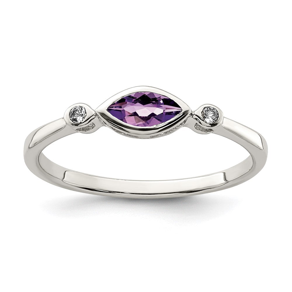 Sterling Silver Rhodium Plated Polished Amethyst/White Topaz Ring