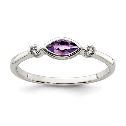 Sterling Silver Rhodium Plated Polished Amethyst/White Topaz Ring