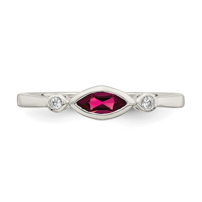 Sterling Silver Rhod Pltd Polished Created Ruby And White Topaz Ring