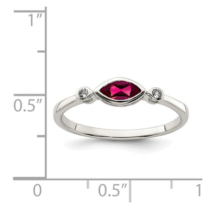 Sterling Silver Rhod Pltd Polished Created Ruby And White Topaz Ring