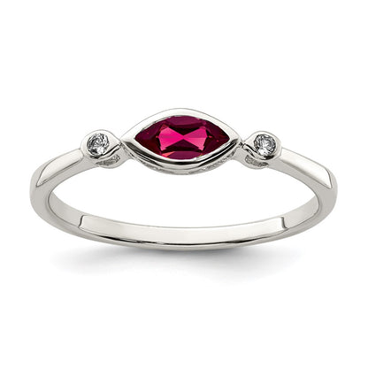 Sterling Silver Rhod Pltd Polished Created Ruby And White Topaz Ring